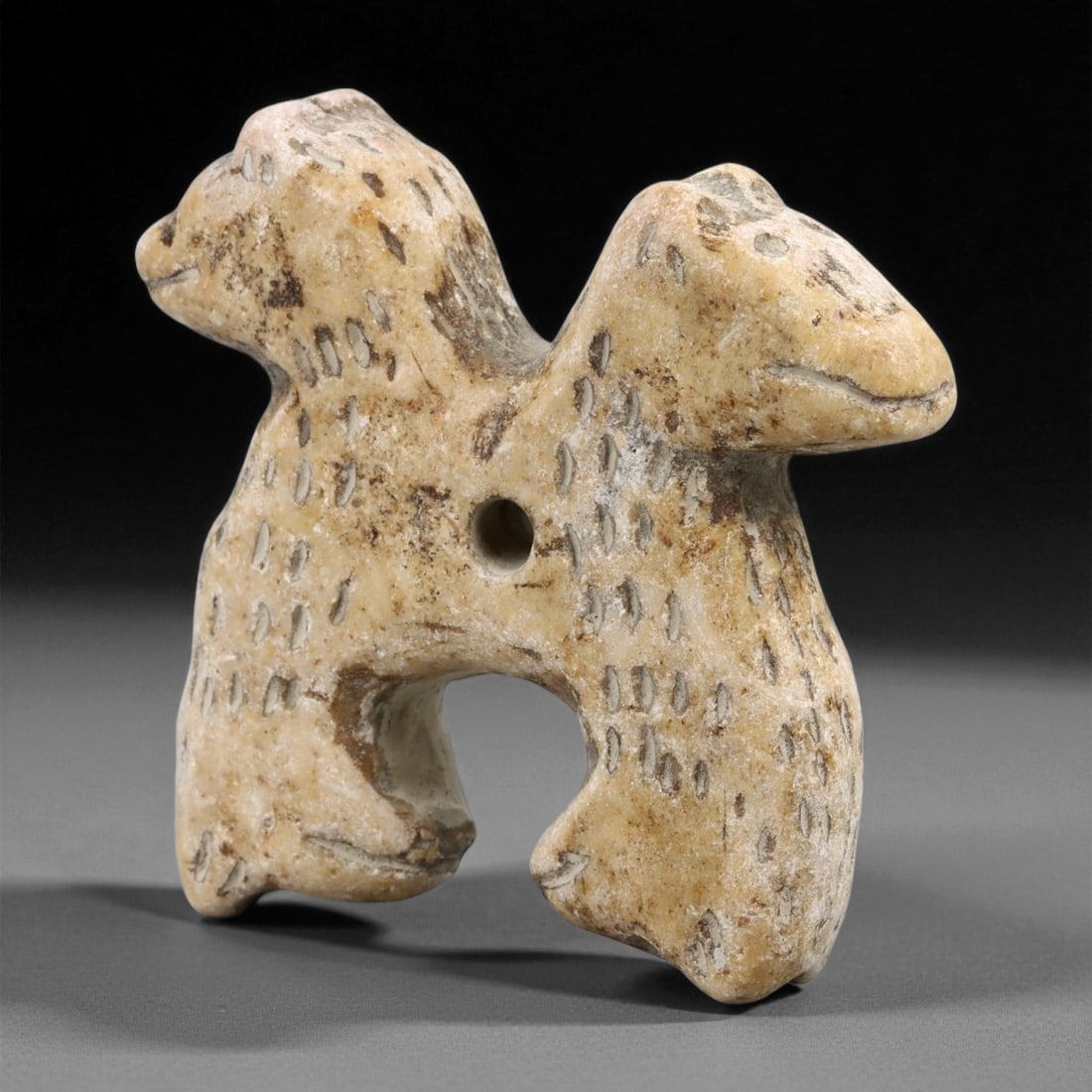Ancient Akkadian Alabaster Amulet with Four Feline Heads, c. 2300-2100 BCE, 6cm, 11ER (1 of 3)
