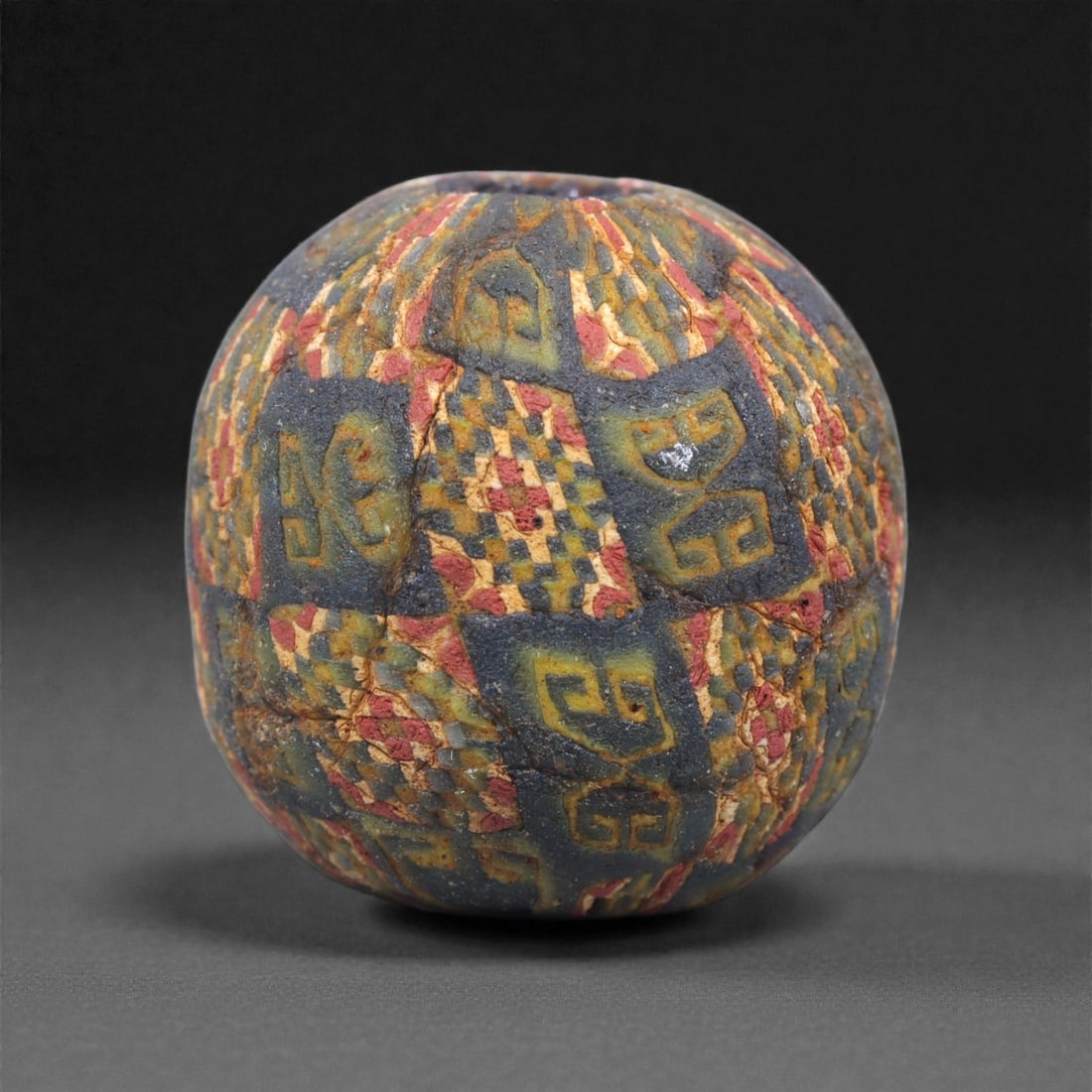 Ancient Egypto-Roman Mosaic Glass Bead - Geometric Panel Millefiori Sphere, 31J (1 of 2)