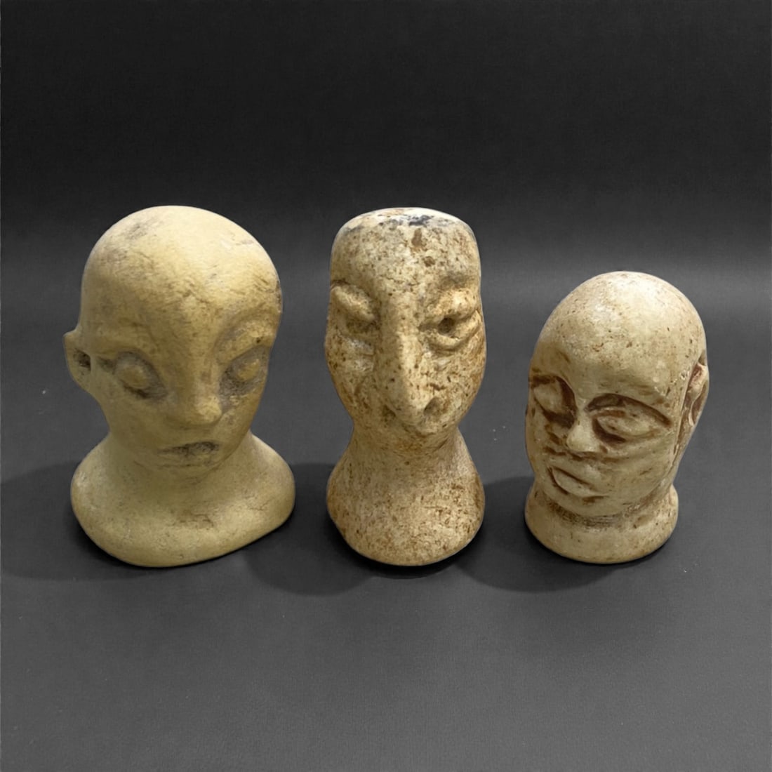 A Group of Three Bactrian Stone Head Fragments, Bronze Age, 3rd-2nd Millennium BCE, 48g, 19AA (1 of 2)