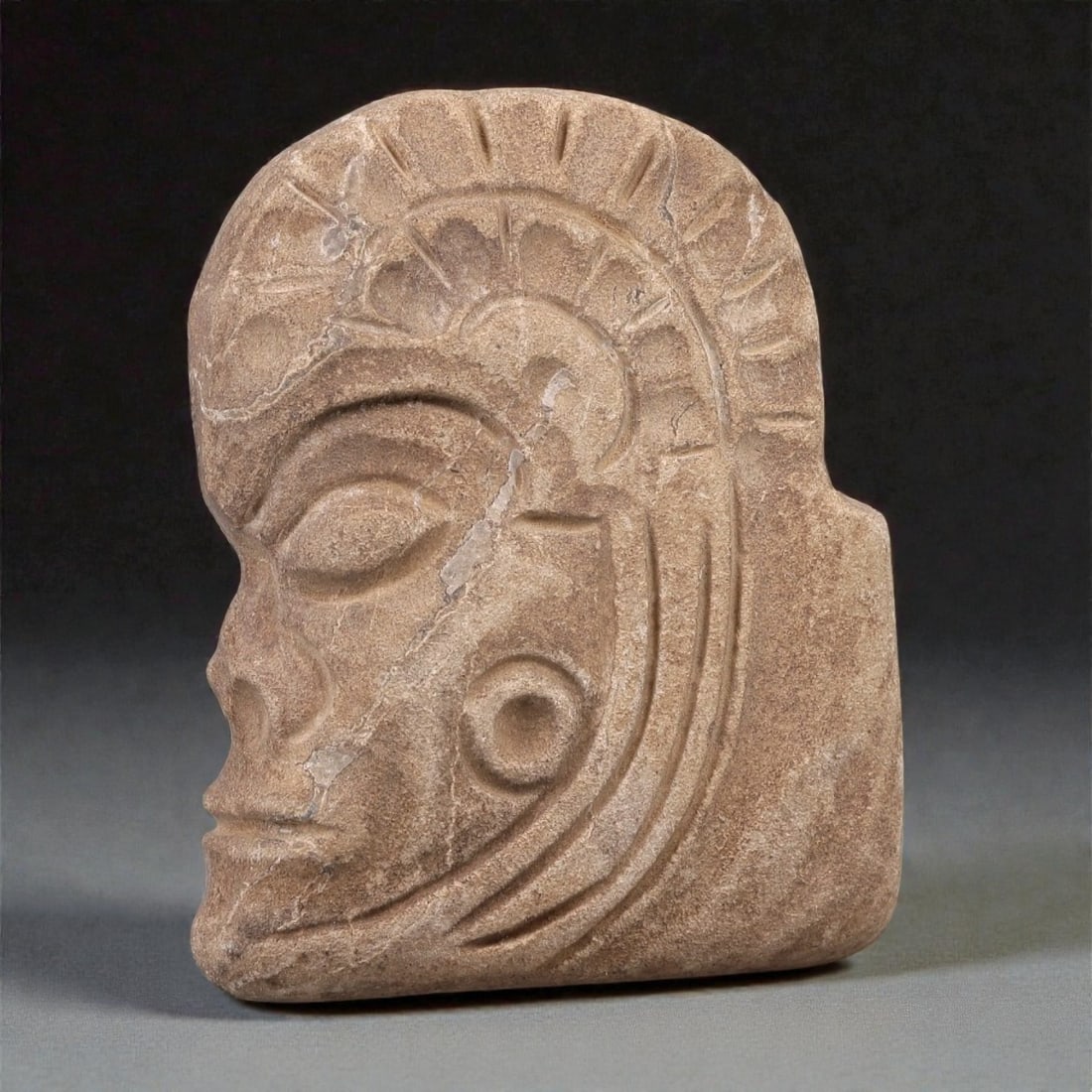 A Pre-Columbian Stone Head, Mesoamerica, Late Preclassic-Early Classic Period, 2ZF (1 of 2)