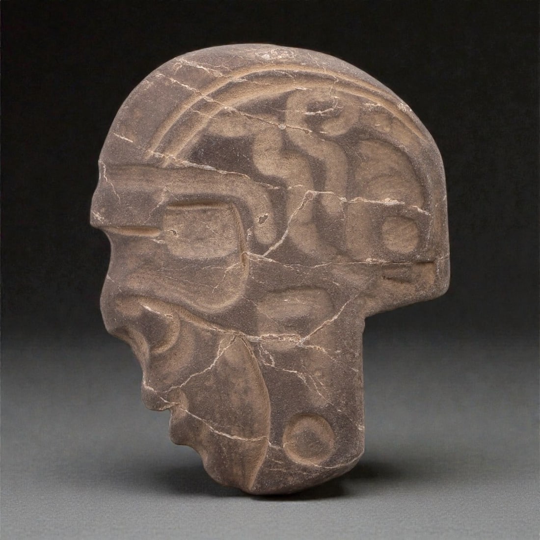A Pre-Columbian Stone Head Sculpture, Mesoamerica, Late Preclassic-Early Classic Period, 100ZE (1 of 2)