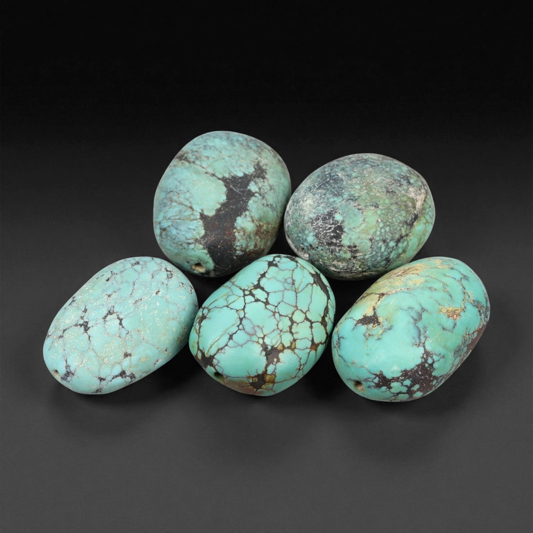 Vintage Tibetan Turquoise Bead Set, c. 20th Century 2.0 - 2.5cm, 72XD: This set of vintage Tibetan turquoise beads embodies the deep cultural significance long associated with turquoise across Himalayan regions. Valued for its protective qualities and symbolic link to sk