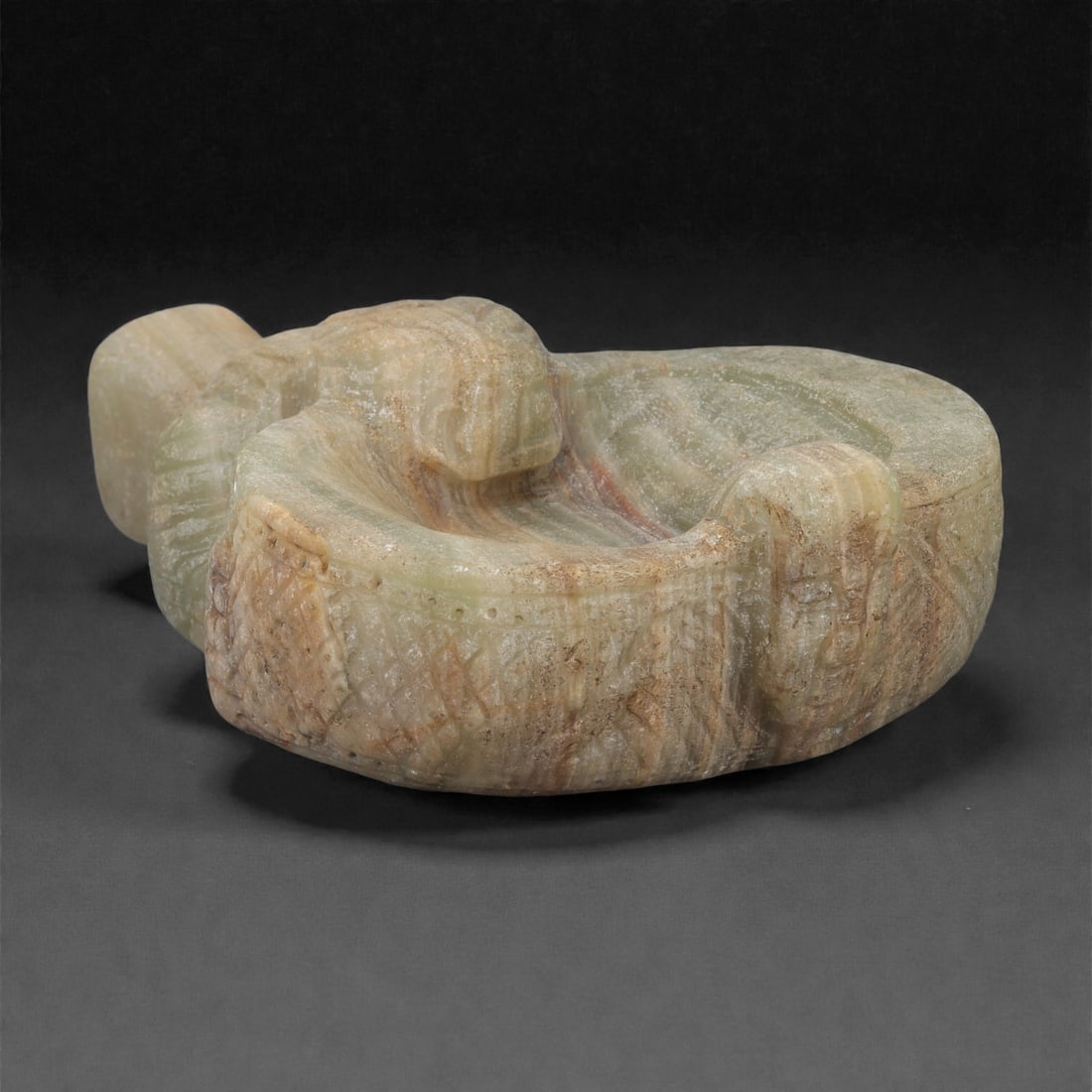 A South Arabian Calcite Vessel with Human-Head Spout and Lion-Head Handle, 1st Mil BCE, 28ZB (1 of 5)