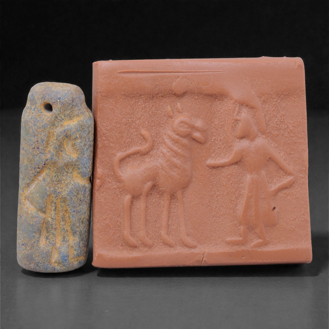 Ancient Lapis Cylinder Seal - Near Eastern Animal Scene, 96Y (1 of 2)