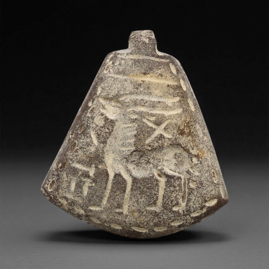 A Proto-Elamite Ibex Under Star Motif Steatite Pendant Plaque, c. 30th-27th Century BCE, 4.6cm, 66ET (1 of 2)