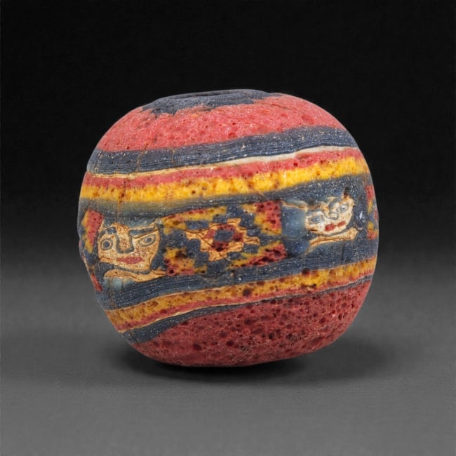 Ancient Egypto-Roman Mosaic Glass Bead - Face-Panel Banded Sphere, 6J (1 of 2)