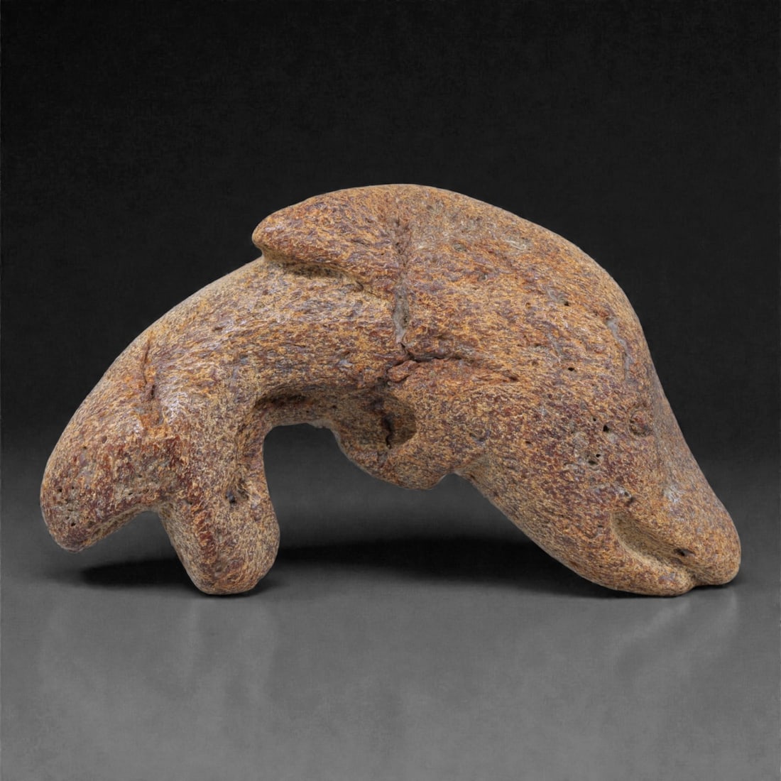 Ancient Fossil Bone Stone Dolphin Effigy - Abstract Zoomorphic Carving, 14F (1 of 2)