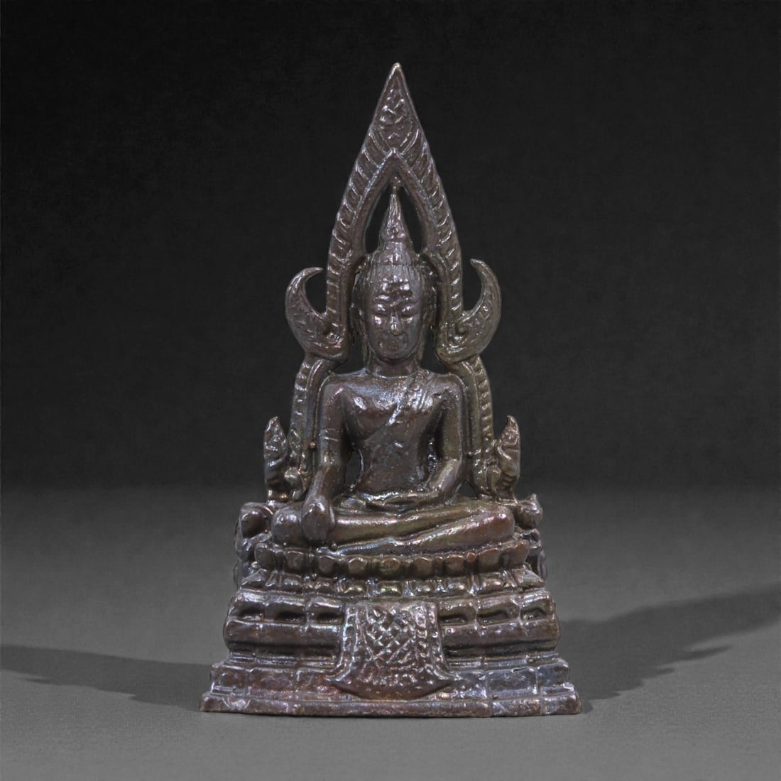 Bronze Buddha Figurine - Southeast Asian Throne-Back Sculpture, 22L (1 of 3)