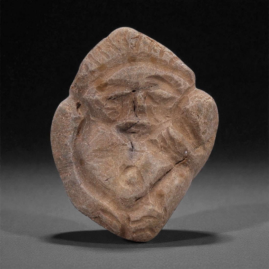 Ancient Stone Anthropomorphic Figurine - Abstract Human Head, 44G (1 of 2)