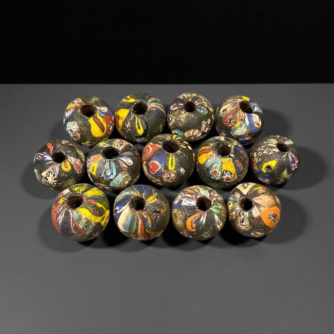 Antique Venetian "End of the Day" Scramble Glass Trade Beads, Mid-20th Century, 2-2.3cm, 54C (1 of 1)