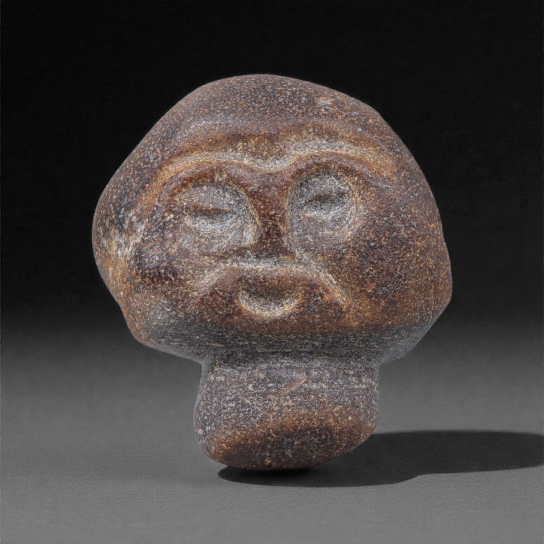 Ancient Fossil Bone Stone Maskette - Anthropomorphic Head, 4F (1 of 2)