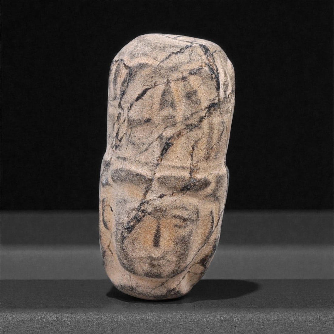 Ancient Stone Human Bust - Anthropomorphic Figurine, 60G (1 of 2)