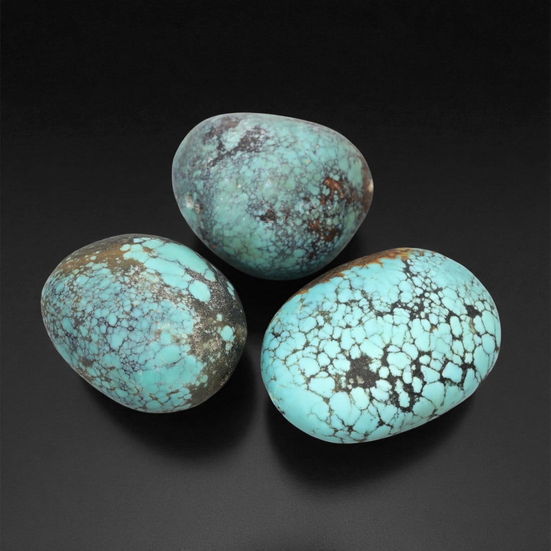 Vintage Tibetan Turquoise Bead Set, c. 20th Century 2.4-2.8cm, 43EX: This set of vintage Tibetan turquoise beads embodies the deep cultural significance long associated with turquoise across Himalayan regions. Valued for its protective qualities and symbolic link to sk