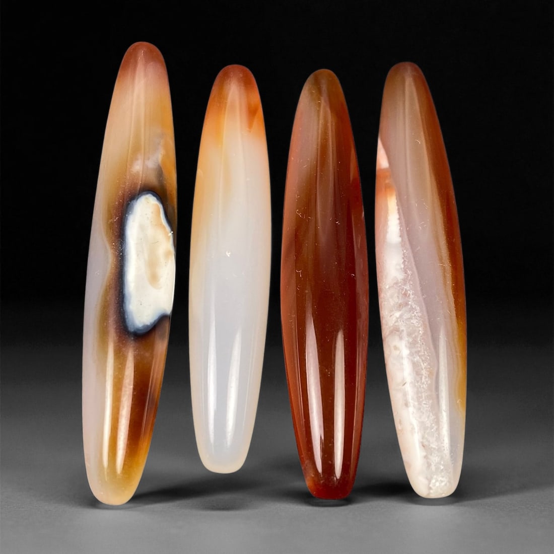 Lot of 4 Tibetan or Himalayan Buddhist Carnelian Ritual Beads, c. 19th-20th Century CE, 4.5-5cm, 2EQ (1 of 1)