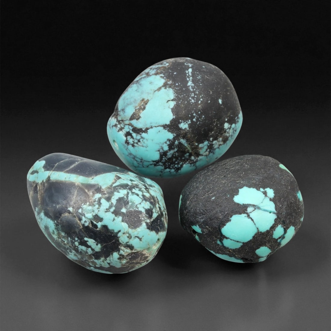 Vintage Tibetan Turquoise Bead Set, c. 20th Century 2.1-2.8cm, 84EX: This set of vintage Tibetan turquoise beads embodies the deep cultural significance long associated with turquoise across Himalayan regions. Valued for its protective qualities and symbolic link to sk