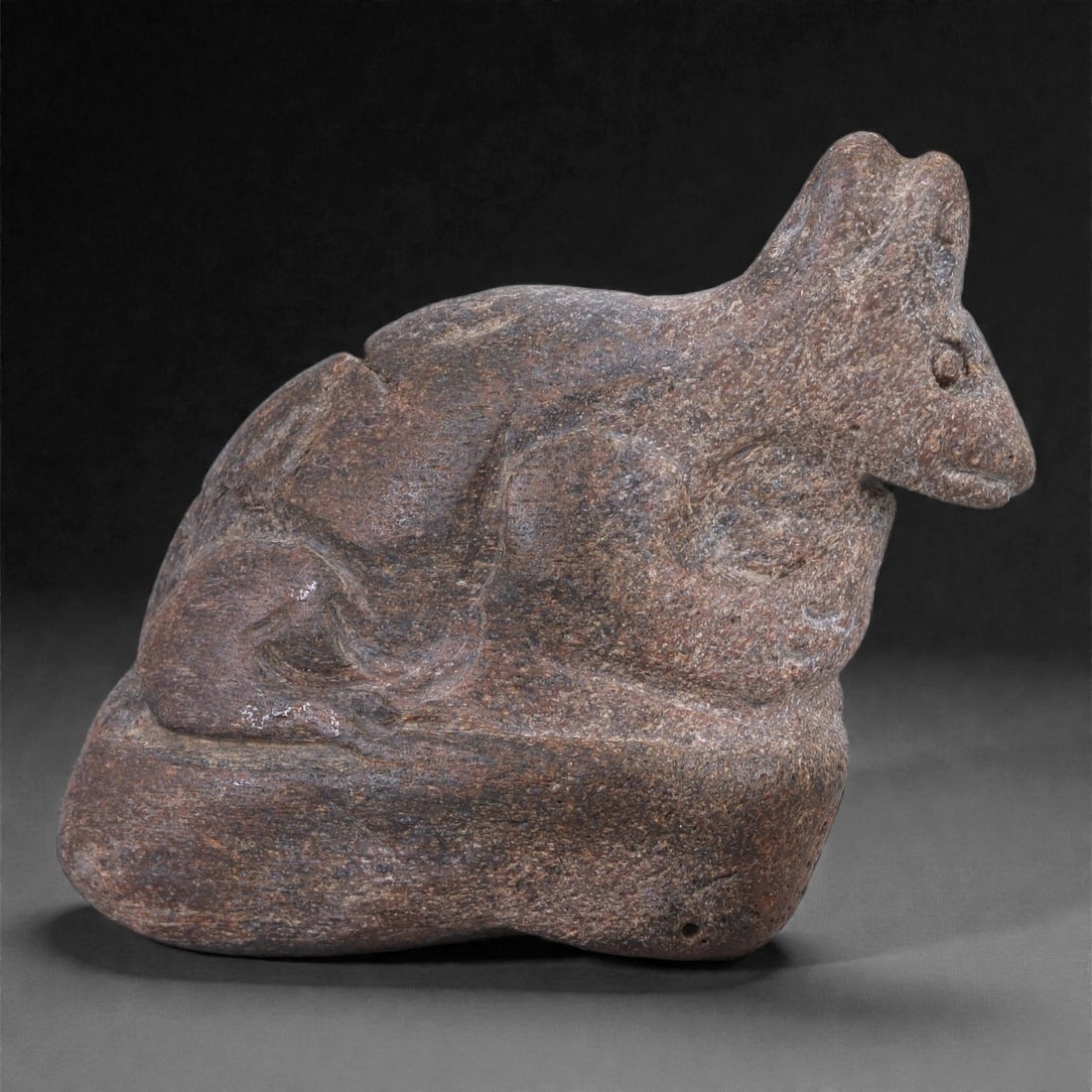 Ancient Fossil Bone Stone Zoomorphic Effigy - Seated Quadruped Sculpture, 97E (1 of 2)