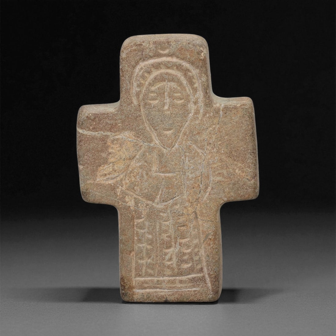 A Byzantine Stone Cross Carving with Figural Decoration, 6th-8th Century CE, 1LB (1 of 2)