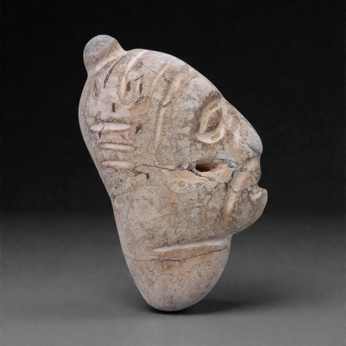 Ancient Stone Human Bust - Anthropomorphic Figurine, 22G (1 of 2)
