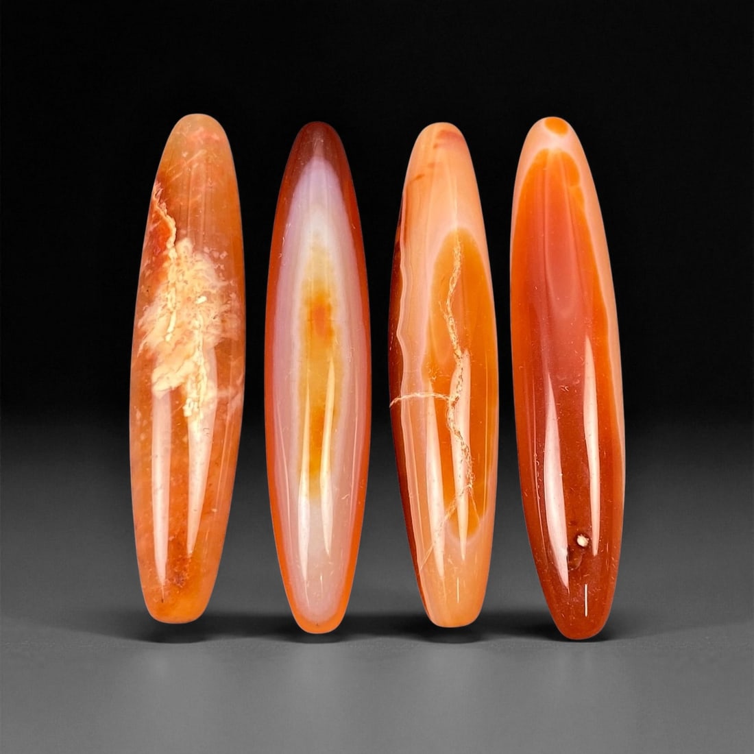 Lot of 4 Tibetan or Himalayan Buddhist Carnelian Ritual Beads, c. 19th-20th Century CE, 4.9-5cm, 6EH (1 of 1)