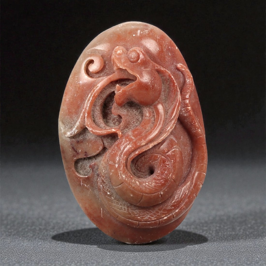 A Chinese Hardstone Plaque Carved with a Mythical Dragon, 20th Century, 78FC (1 of 2)