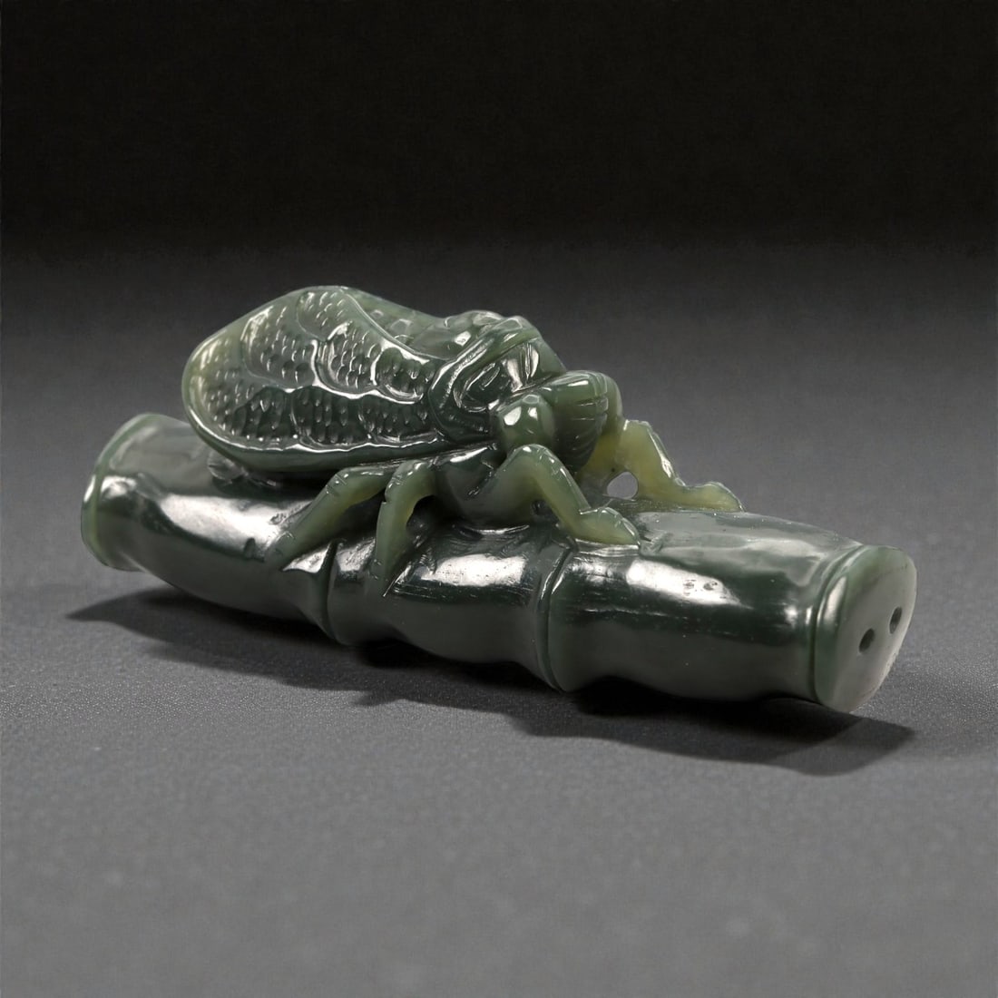A Chinese Jade Cicada on Bamboo Ornament, 20th Century, 23FB (1 of 3)