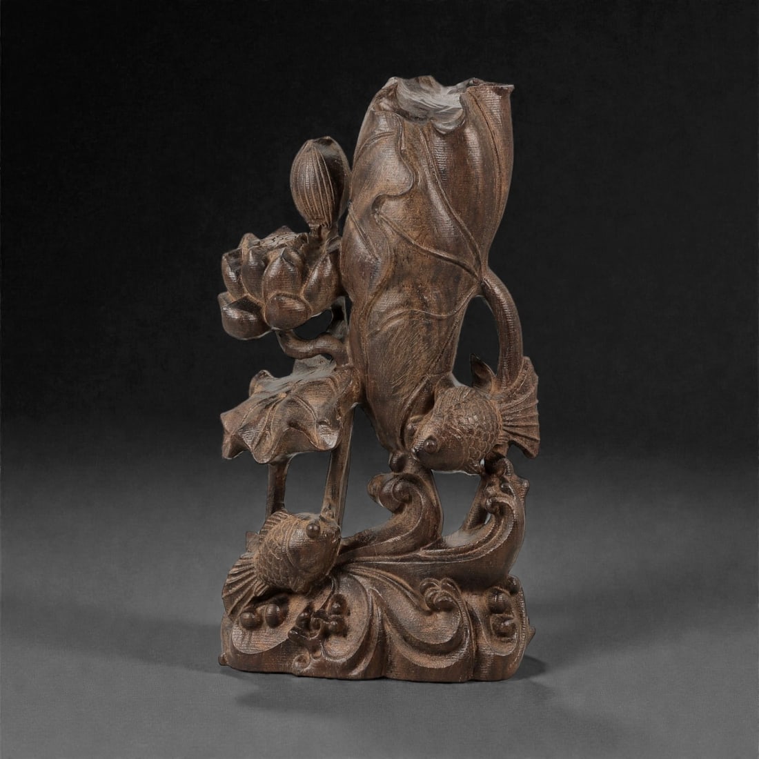 A Chinese Agarwood Carving with Fish and Lotus Motifs, 20th Century, 93YB (1 of 2)
