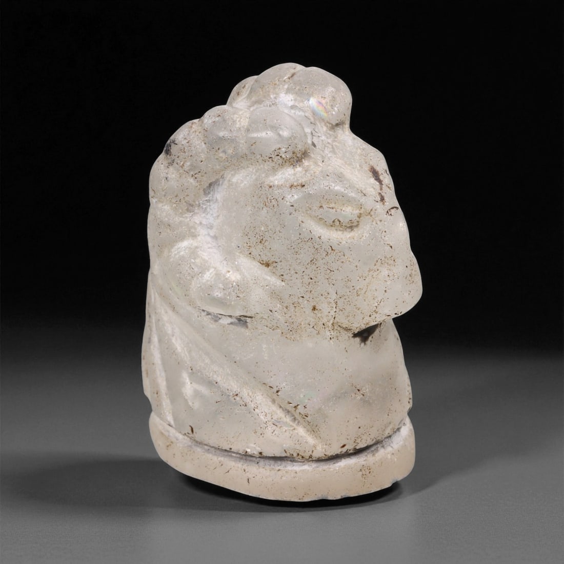 Ancient Medieval Fatimid Rock Crystal Ram-Head Piece, c. 11th-12th Century CE, 4cm, 50ER (1 of 3)