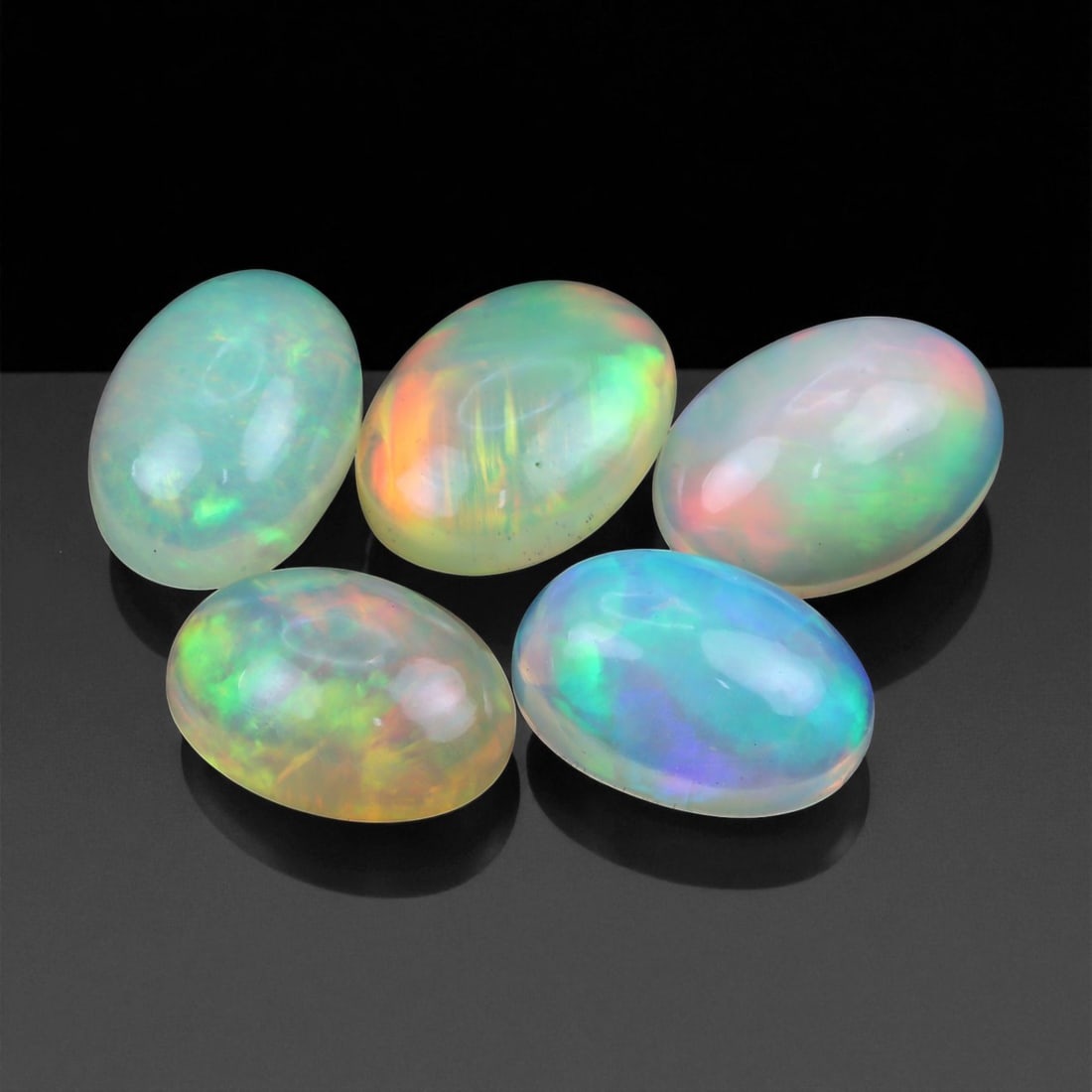 9.10 Carats Neon Play-of-Color Opal Selection - Natural Ethiopian Cabochons - 10 to 11 mm, 18XE (1 of 1)