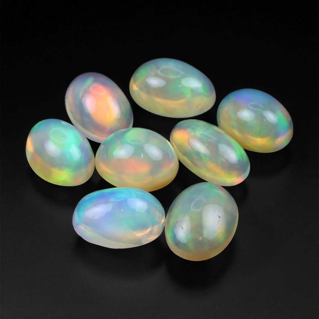 10.56 Carats Neon Play-of-Color Opal Selection - Natural Ethiopian Cabochons - 8 to 9 mm, 8XE (1 of 1)