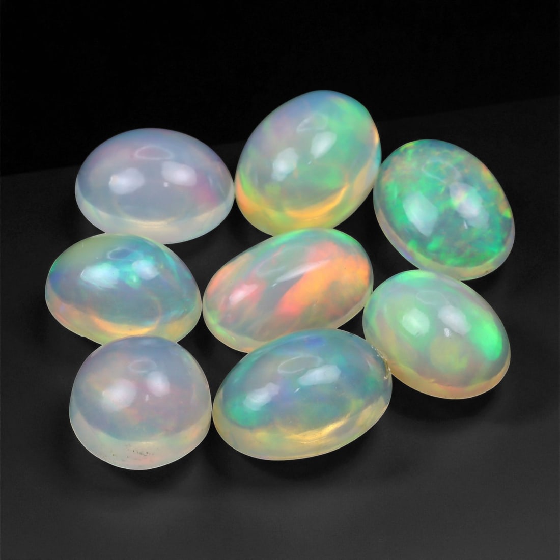11.03 Carats Neon Play-of-Color Opal Selection - Natural Ethiopian Cabochons - 7 to 10 mm, 35XE (1 of 1)