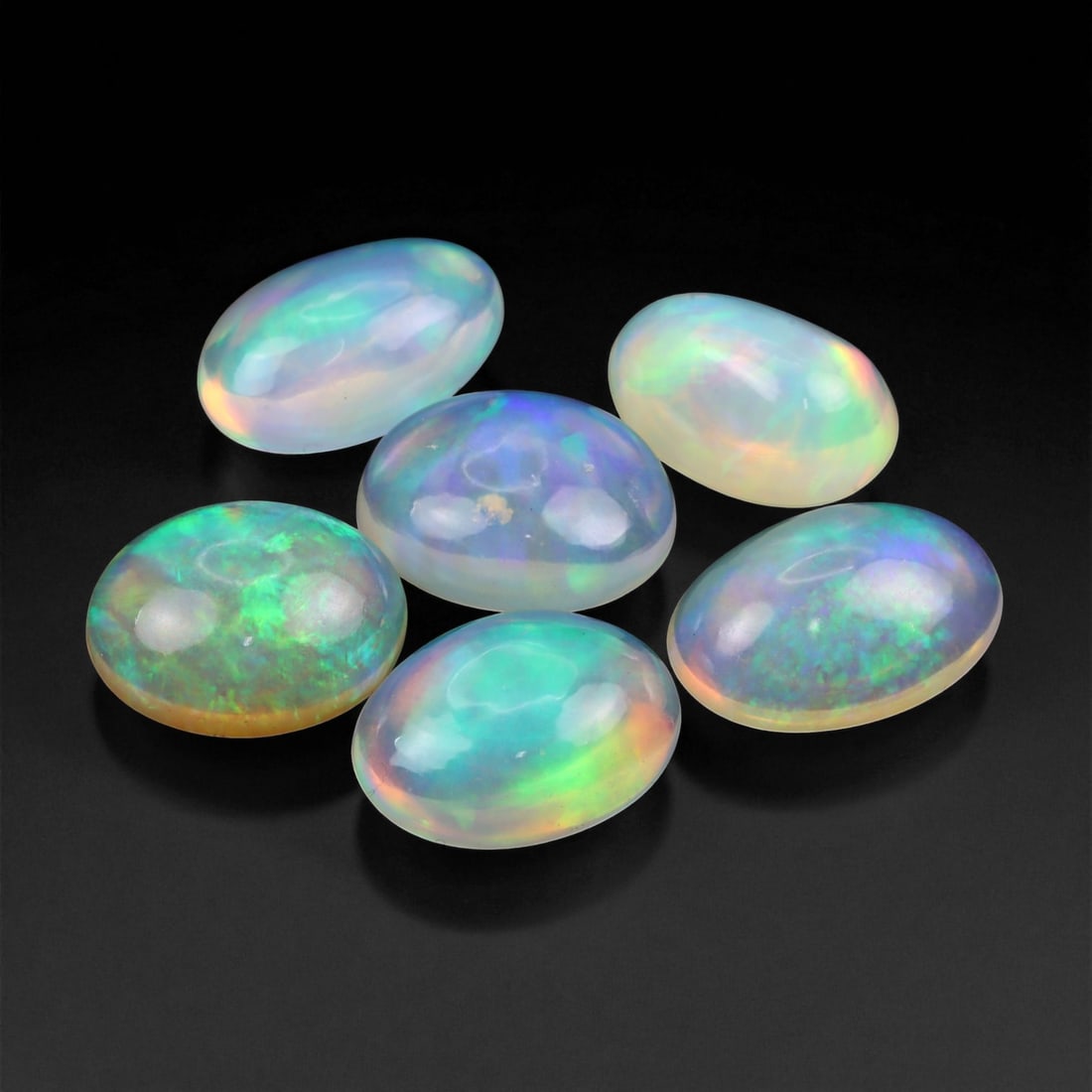 10.47 Carats Neon Play-of-Color Opal Selection - Natural Ethiopian Cabochons - 10 to 11 mm, 62XE (1 of 1)