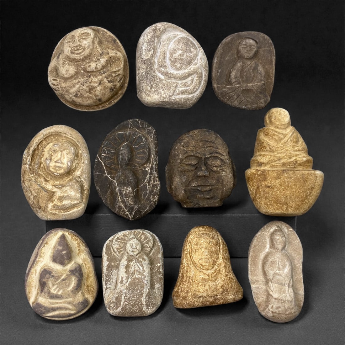 A Japanese Stone Buddhist Figure Group, Edo Period, 89W (1 of 1)