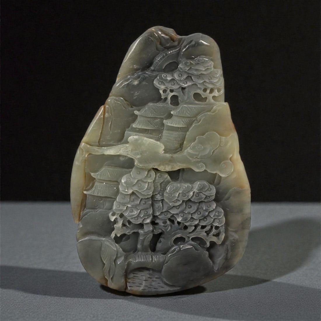 A Chinese Nephrite Jade Landscape Plaque, 20th Century, 18FD (1 of 2)