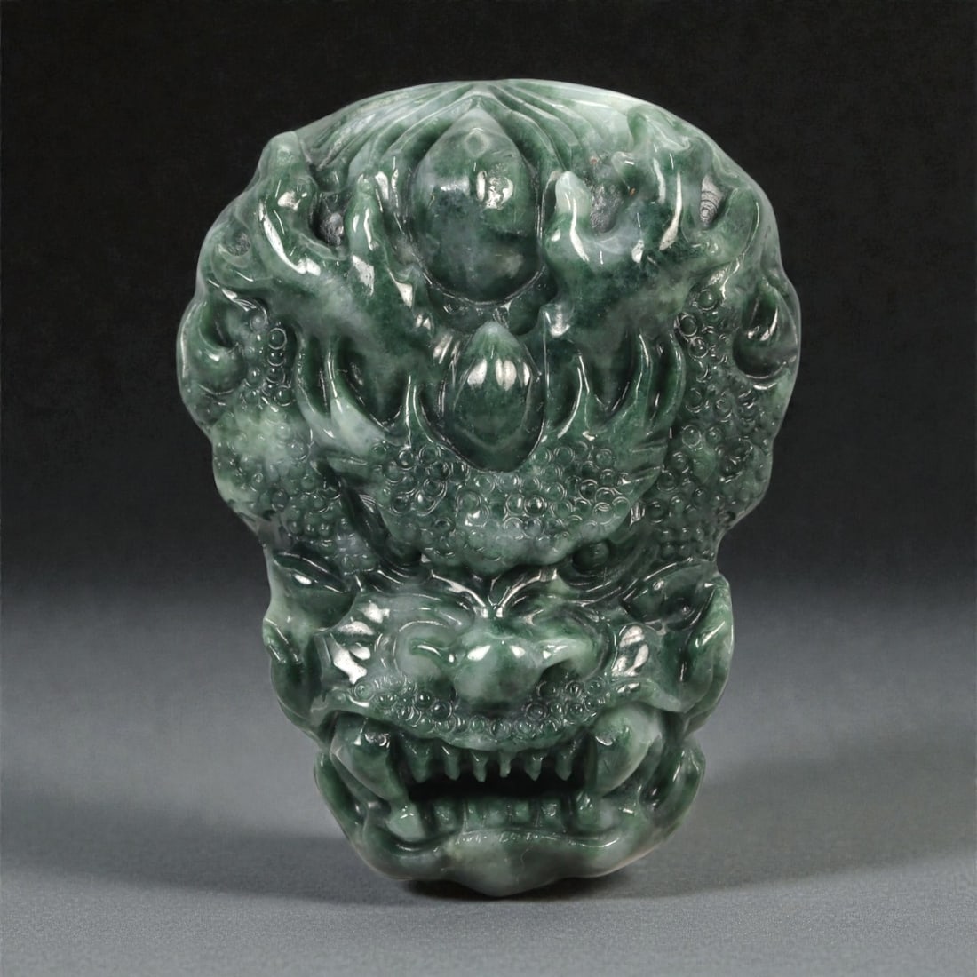 A Chinese Jadeite Jade Dragon Head Carving, 20th Century, 15FB (1 of 2)