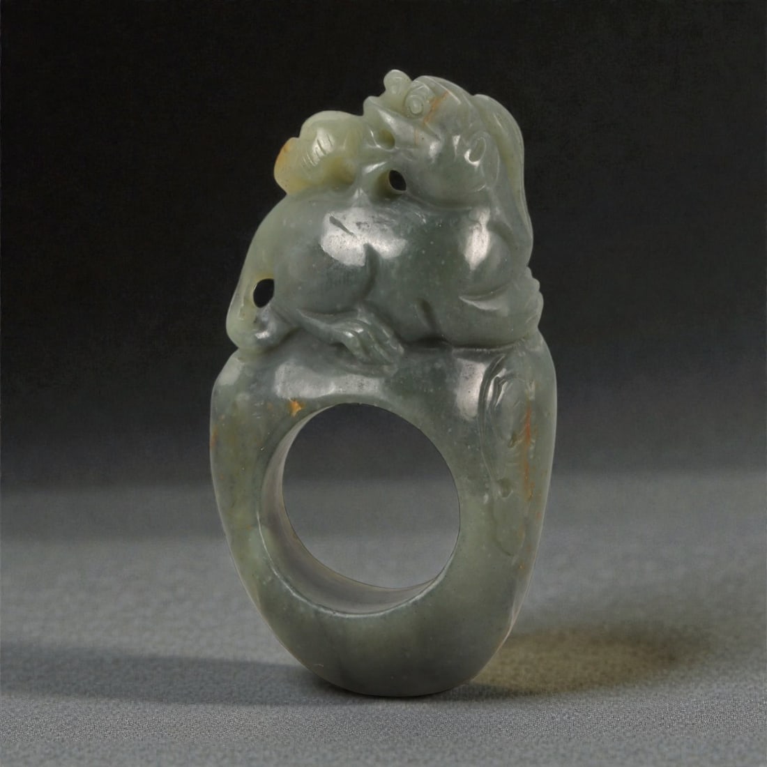 A Chinese Nephrite Jade Ring with Mythical Beast, 20th Century, 3FC (1 of 3)