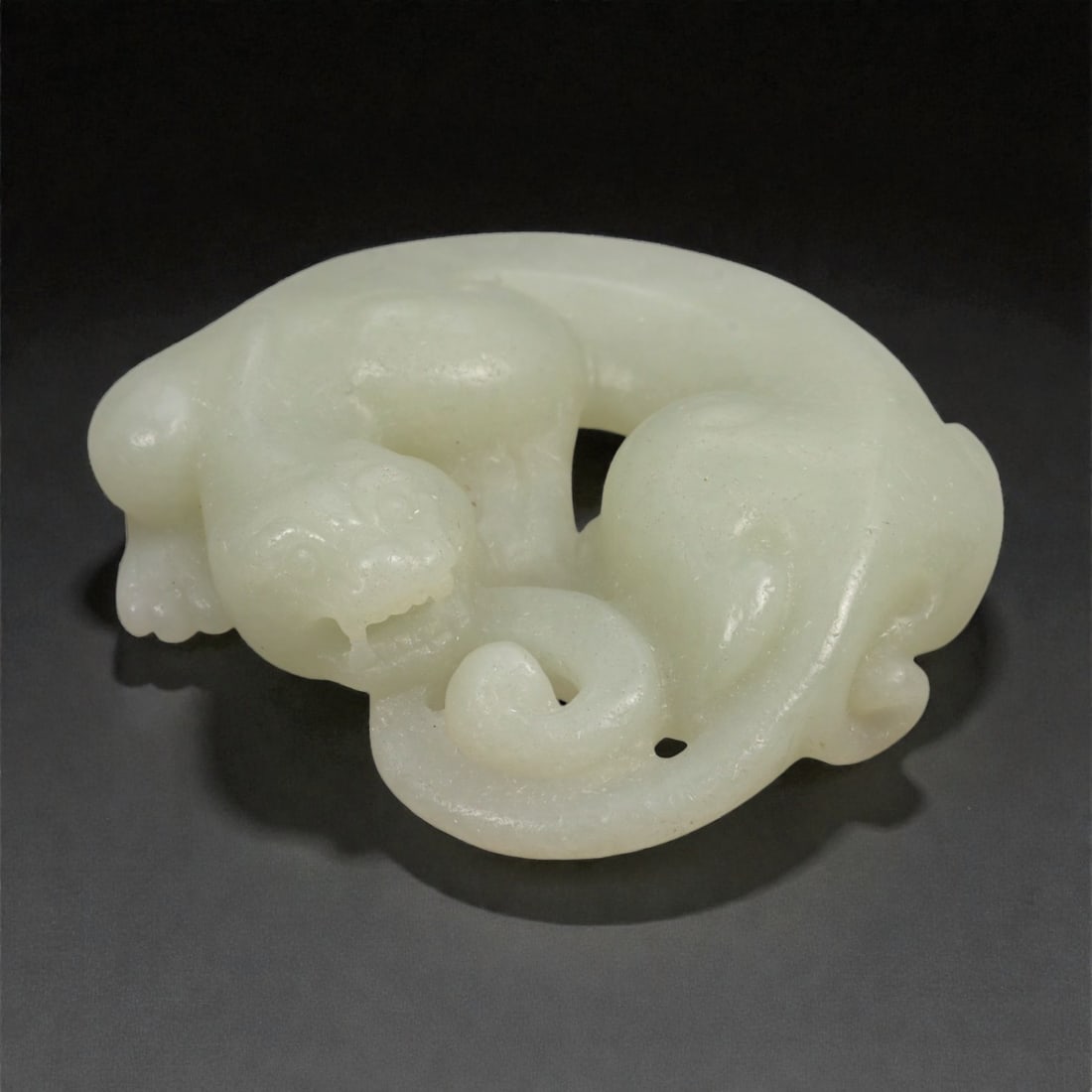 A Chinese Nephrite Jade Recumbent Mythical Beast, 20th Century, 96FB (1 of 3)