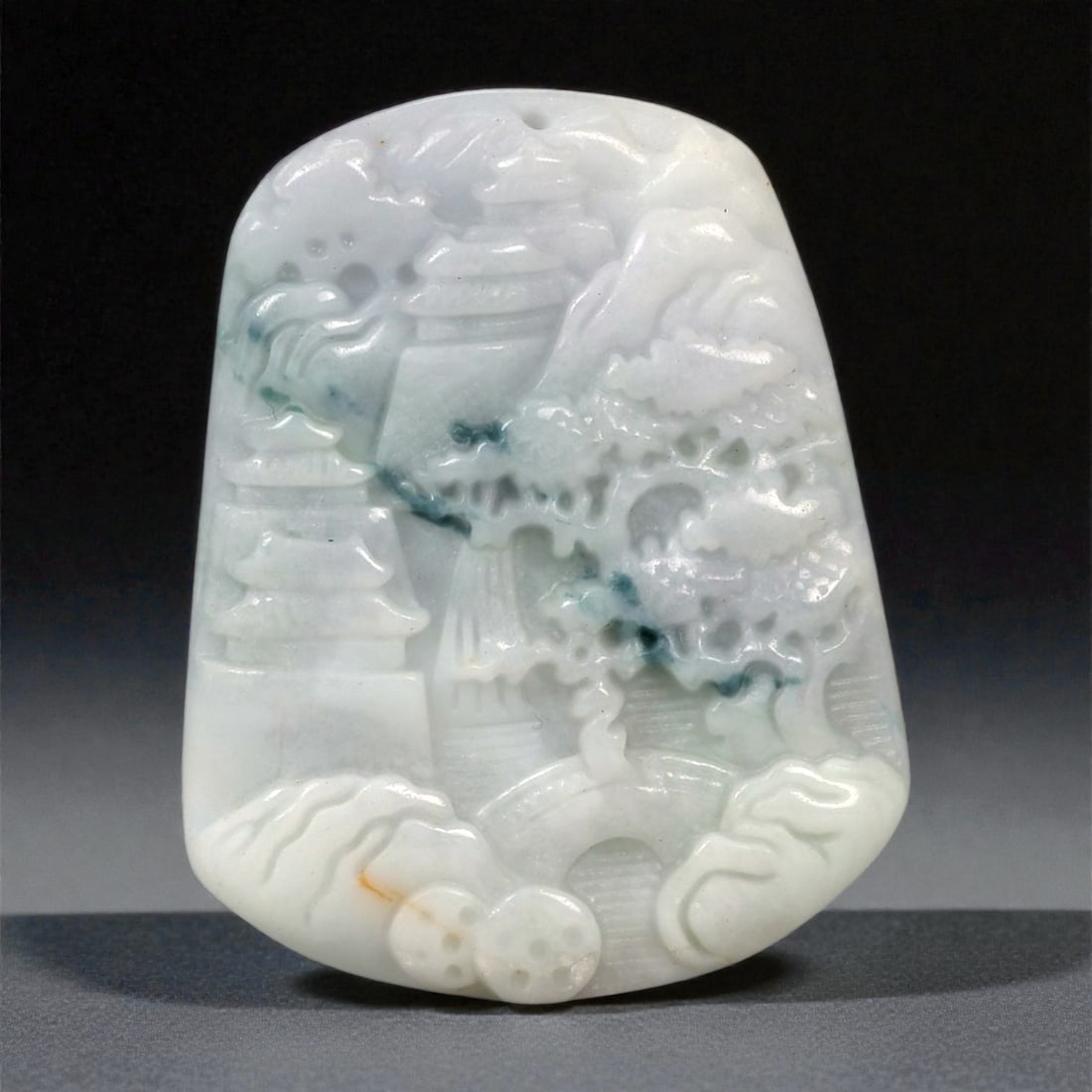 A Chinese Jadeite Jade Landscape Pendant, 20th Century, 60FA (1 of 2)