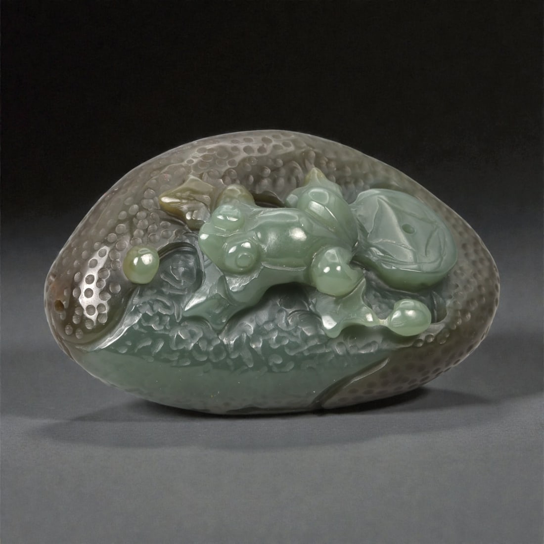 A Chinese Nephrite Jade Money Toad on Lingzhi Pebble, 20th Century, 94YA (1 of 2)
