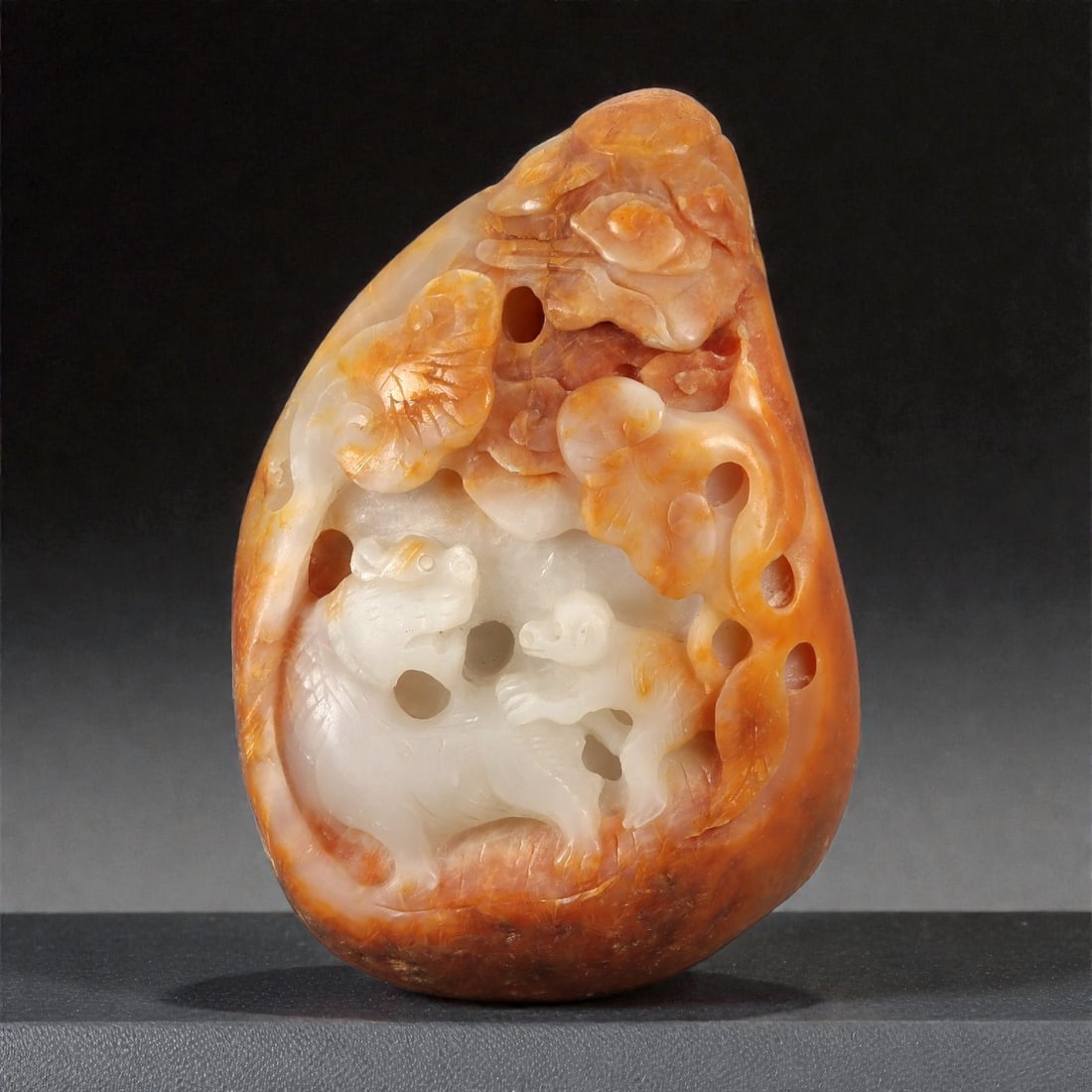 A Chinese Hetian Jade Display Carving of Animals and Rockwork, 20th Century, 28FC (1 of 2)