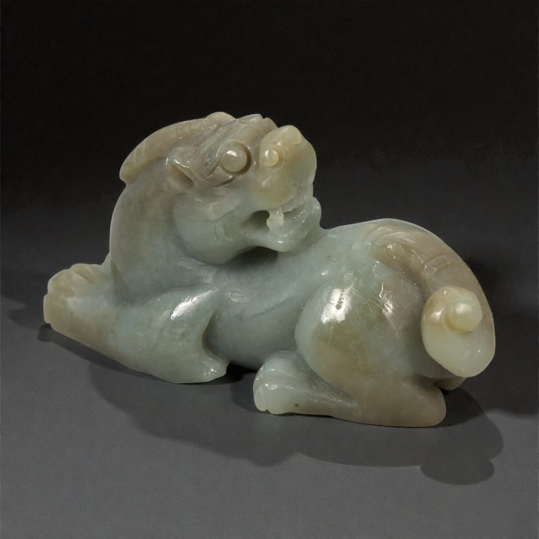 A Chinese Jade Carving of a Recumbent Mythical Beast (Bixie), 20th Century, 93YA (1 of 3)