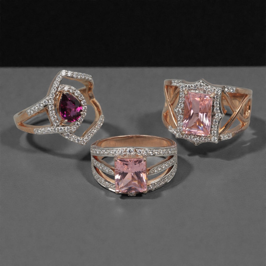 A Group of Three Silver Gem-Set Rings, Modern, 3W (1 of 1)