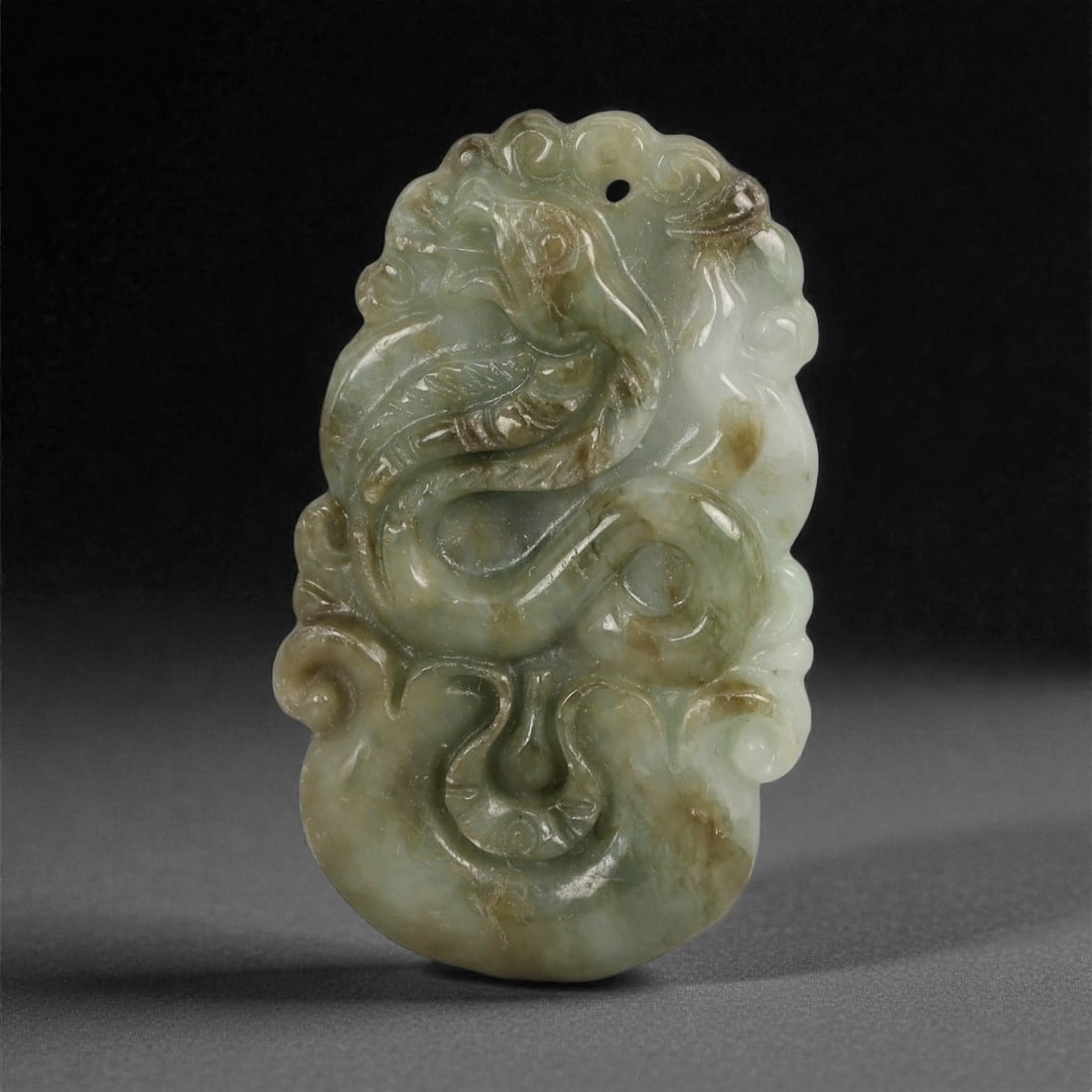 A Chinese Jadeite Jade Snake Amulet Pendant, 20th Century, 49YB (1 of 2)