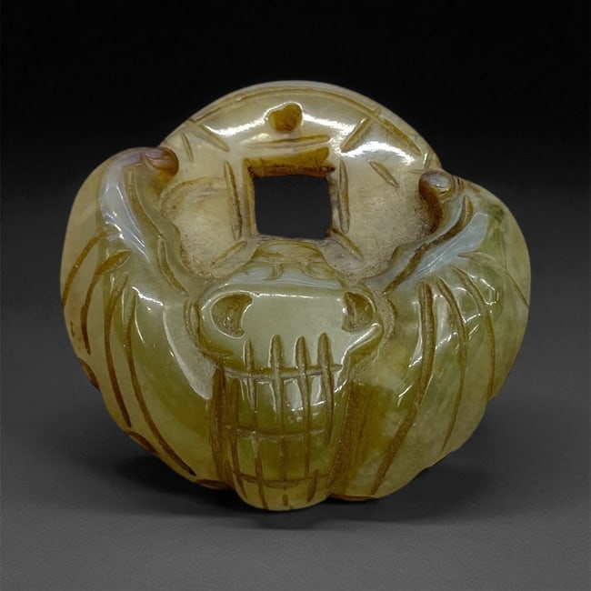 A Chinese Jade Bat-and-Coin Carving, Qing Dynasty, 18th-19th Century, 55LF (1 of 2)