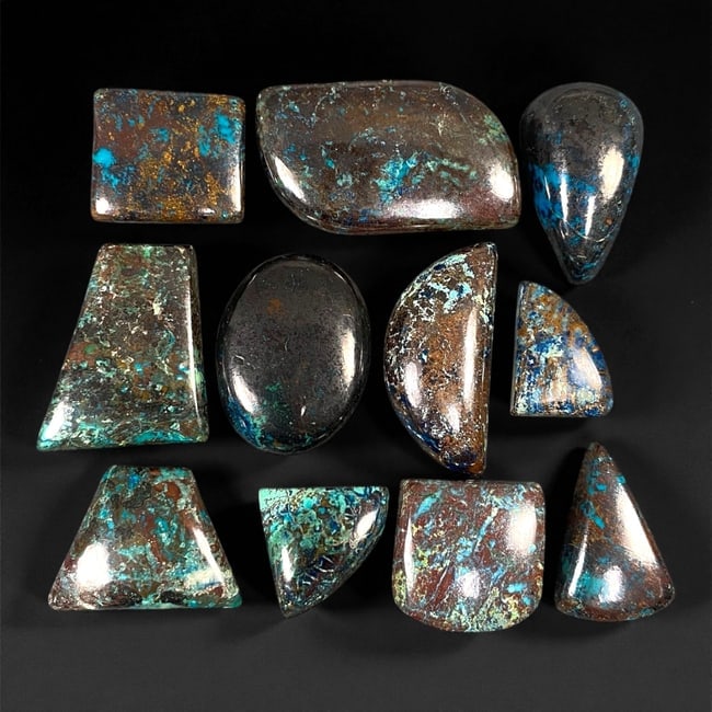 Blue-Green Azurite Cabochon Parcel - Natural 11-Piece Lot, 2 to 3.7 cm, 86XE (1 of 2)