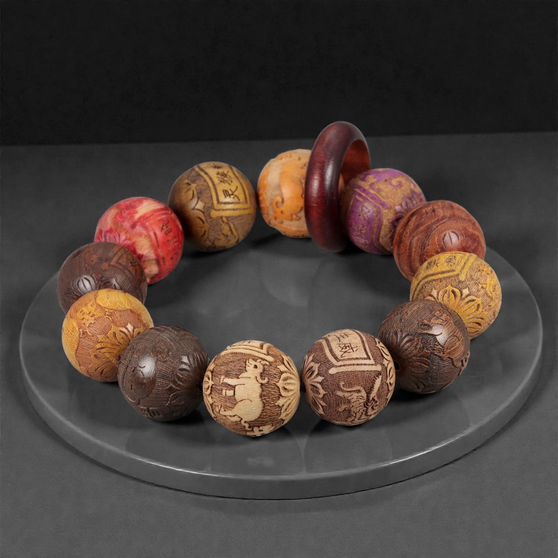 A Chinese Carved Wood Bead Bracelet, 20th Century, 36FD (1 of 2)
