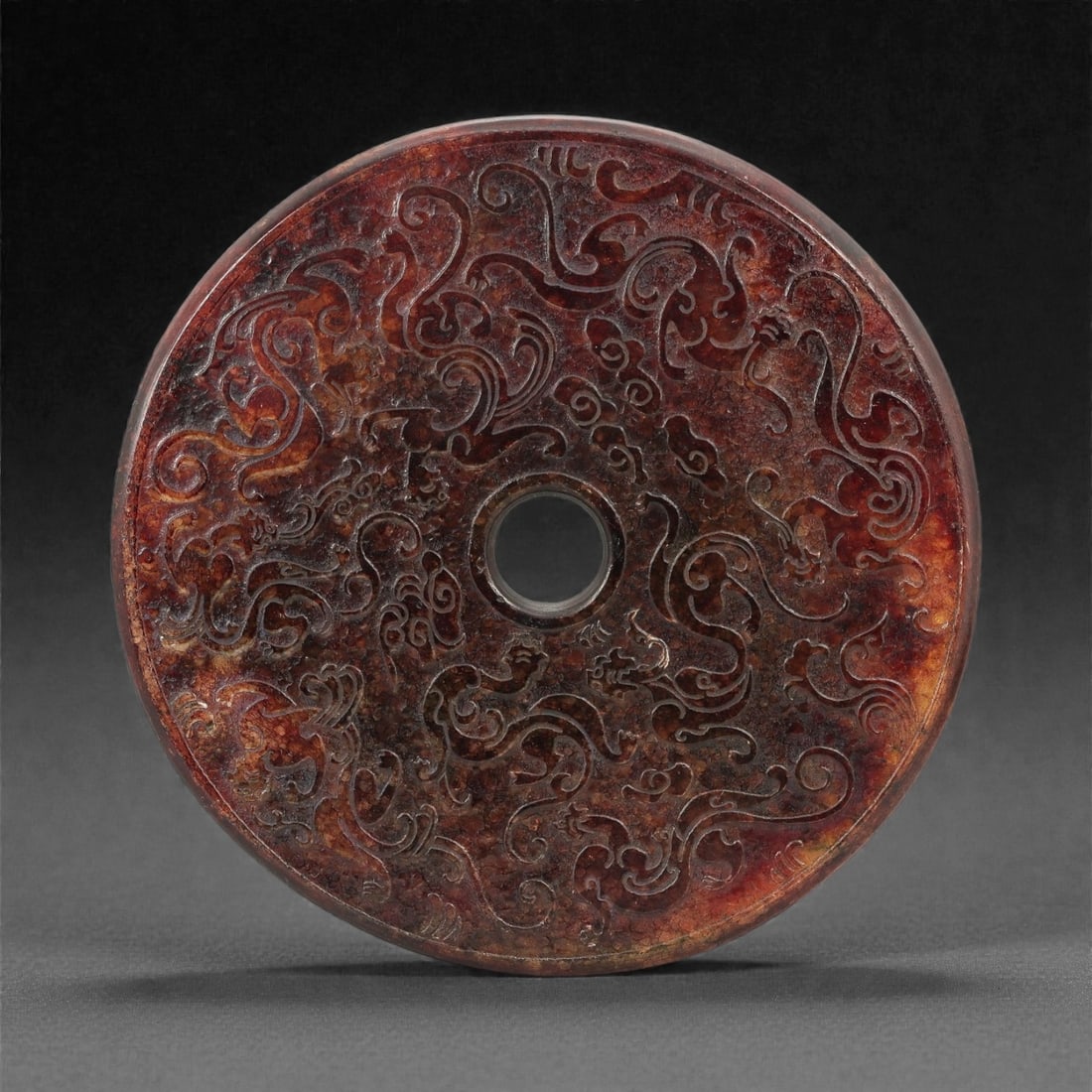 A Chinese Hardstone Bi Disc with Scrollwork Decoration, 20th Century, 84FD (1 of 2)