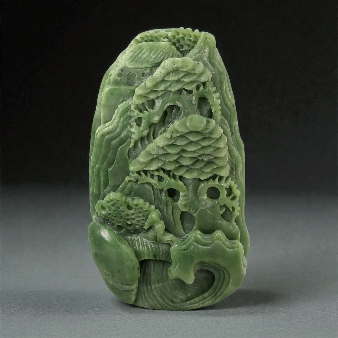 A Chinese Hetian Nephrite Jade Carving of a Mountainous Landscape, 20th Century, 17FD (1 of 2)