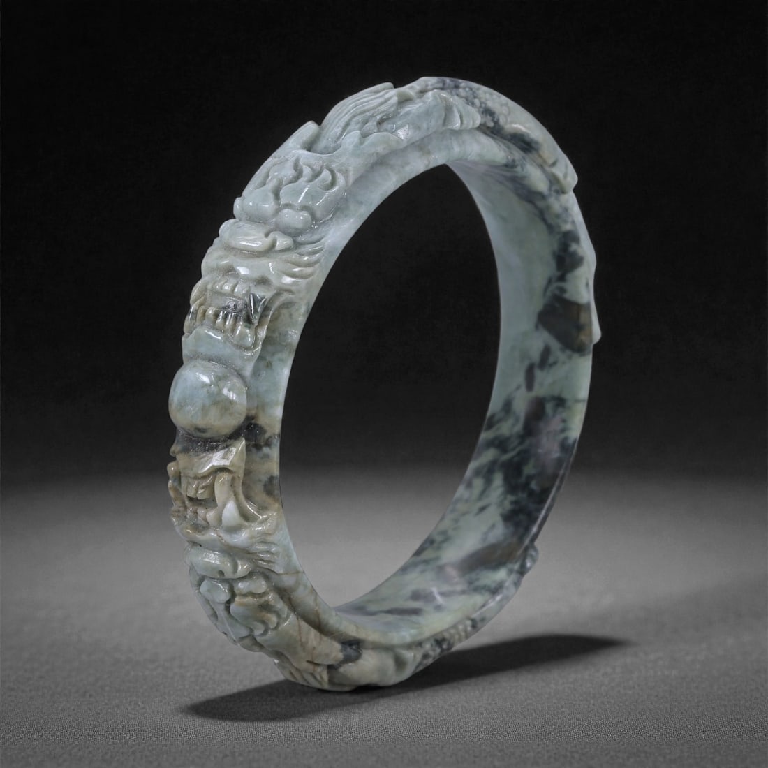 Carved Jade Dragon Bangle - Chinese Style Bracelet, 60WE (1 of 3)