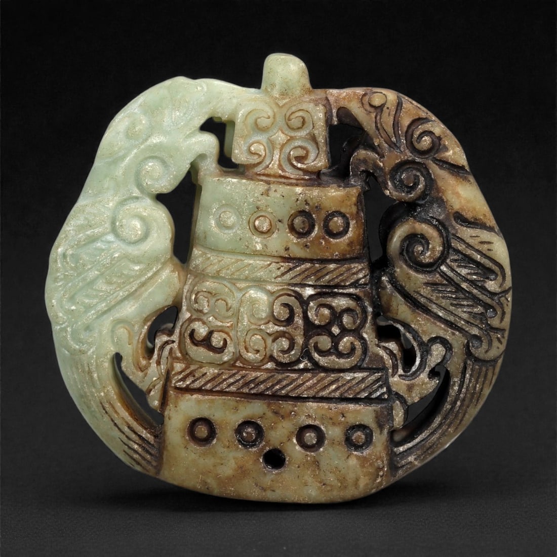 Chinese Jade Bi-Form Pendant - Archaistic Twin Bird & Ritual Motif 5cm, 100ZD (1 of 2)
