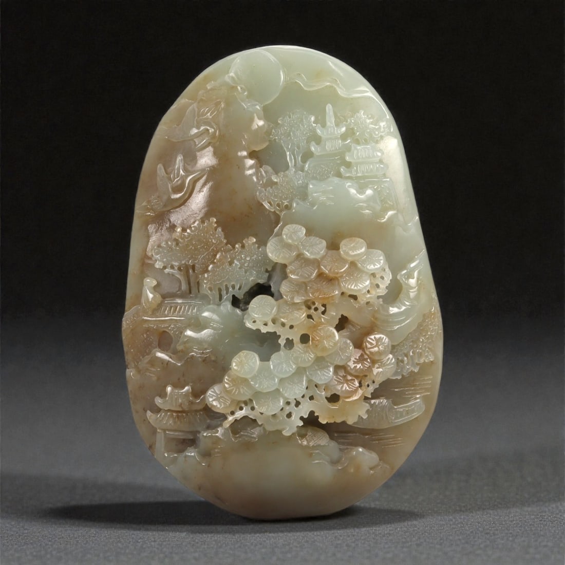 A Chinese Hetian Jade Landscape Plaque, 20th Century, 37FB (1 of 2)
